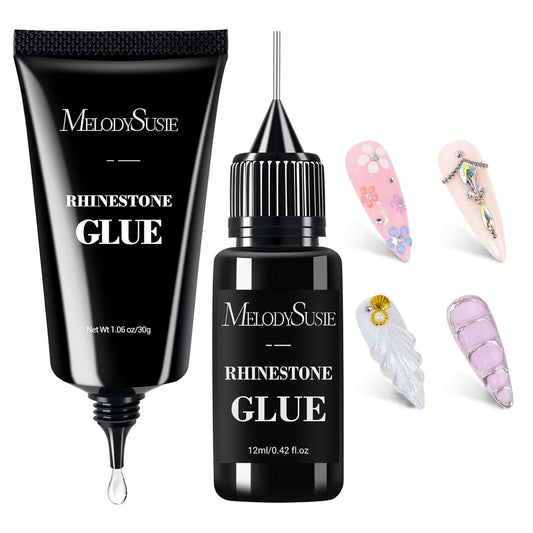 Nail Rhinestone Glue Set, 3D Gel Nail Art Design Strong Adhesive Nail Gem Glue for Nail Charms Gems Jewelry Decoration DIY Manicured at Home Cured Need Beauty Gifts for Women | 30G+12Ml, Strong Adhesive 28+ Day Hold,Clear Gel,Gap Filling, Small Charms, Glitter, Pearls and Sequins, 3D Sculpting