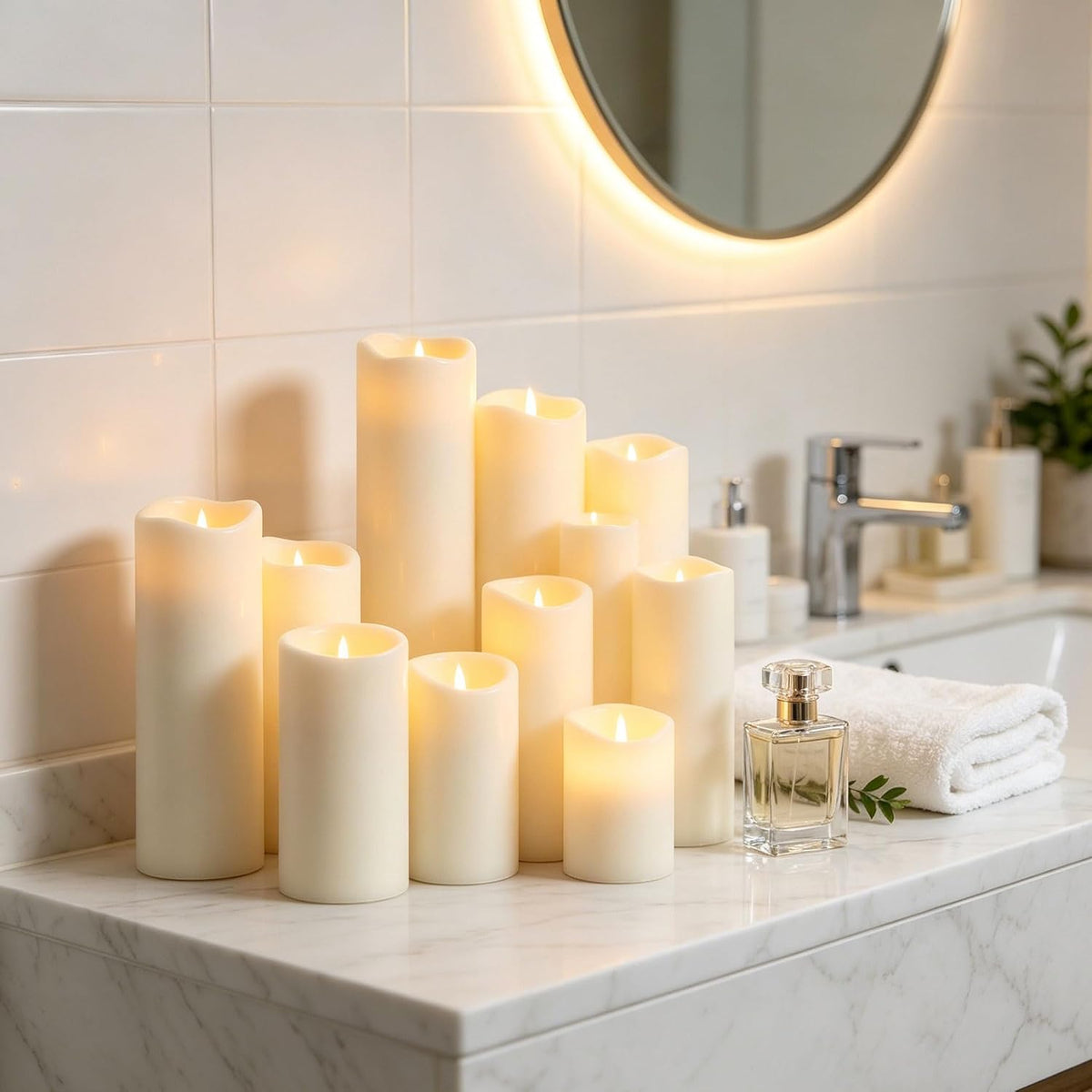 Flameless Candles LED Pillar Candles ，Battery Operated Candles Wich Remote and Timer, Real Wax,Set of 9