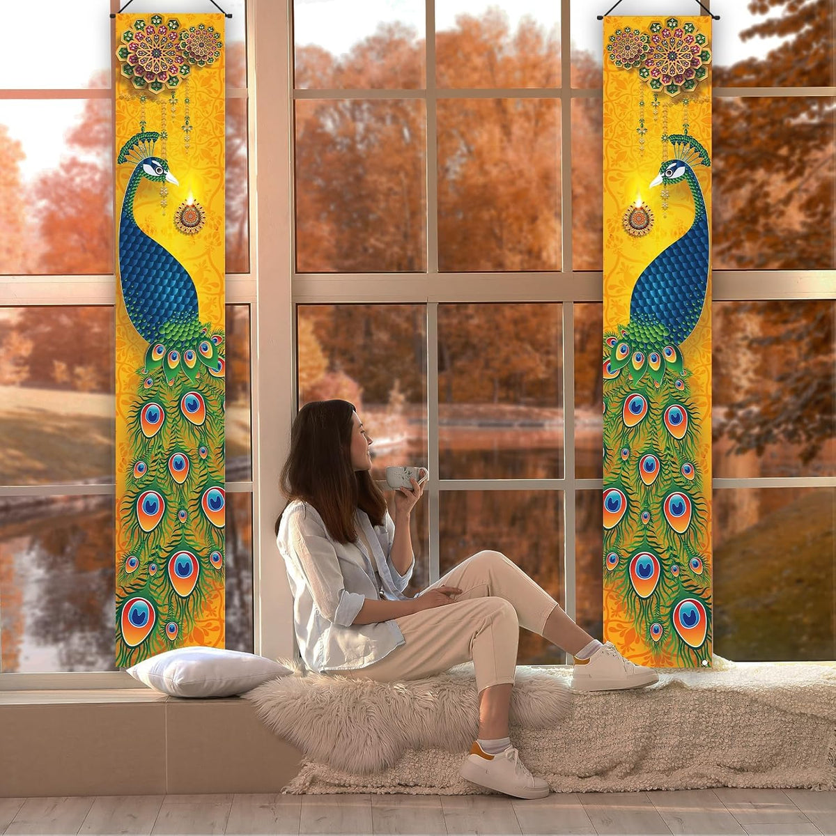 Diwali Banner,Indian Deepavali Puja Decorations for Home Decor | Packing List:2 Pcs Banner; Size:12×71 Inches; Material:100% Polyester; Perfect for Hanging on Your House,Front Porch,Door;