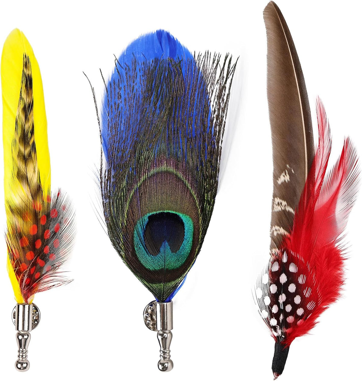 3PCS Natural Hat Feathers Handmade Alloy Feathers Brooch for DIY Craft Fedora Cowboy Oktoberfest Trilby Hats Holiday Party Accessories Decorations