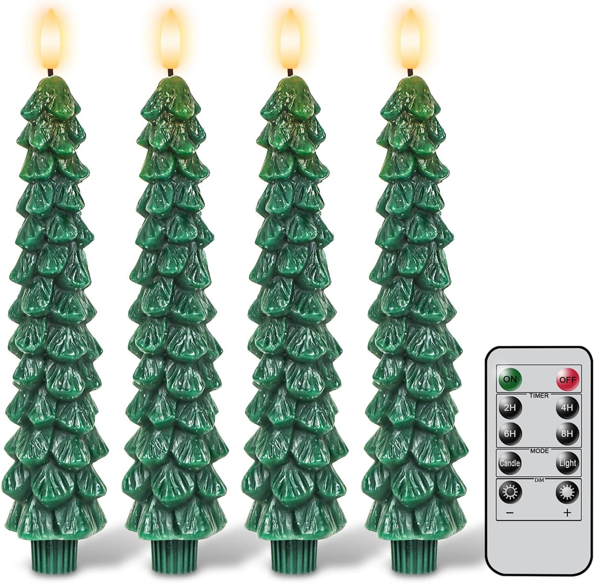 Christmas Tree Flameless Taper Candles Candlesticks Remote Timer | Green, Christmas Tree Candlesticks, Battery Operated Led Candle, Christmas Home Winter Decoration, 4 Pack, 0.78” X 9.8”