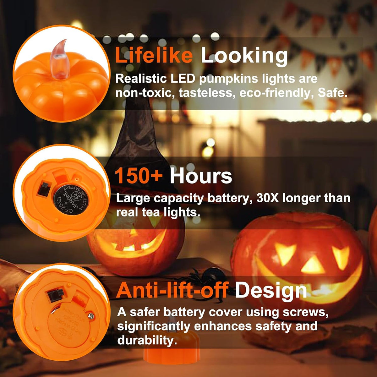 12 Pack Fall Decorations for Home Pumpkin Tea Lights Halloween Decor | LED Orange Pumpkin Lights Flameless Candles Battery Operated, Thanksgiving Flickering Tealight for Table Indoor Party Decor