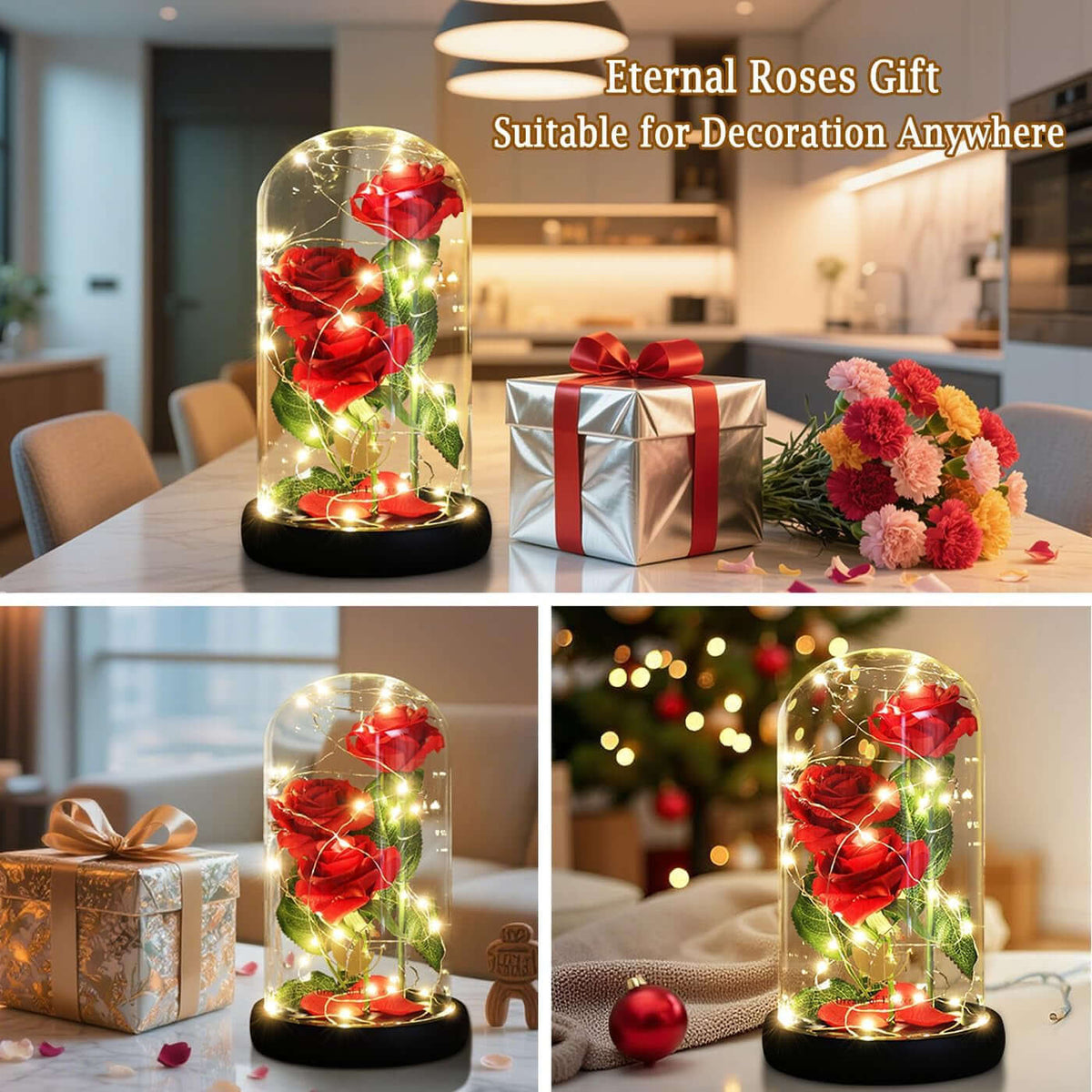 Gifts for Mom Mothers Day Birthday Gifts for Women,Beauty and the Beast Rose in Glass Dome,Anniversary Rose Gifts for Wife,Romantic Red Silk Rose Flower Gifts for Women