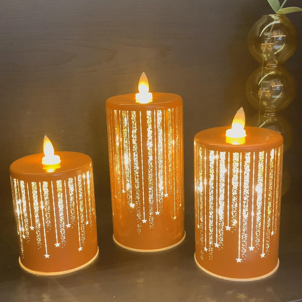 Led Candles Flickering Flameless Candles Battery Operated Fake Electric Luminara Gold Fall Decorations Fireplace Mantle Decor for Living Room Table Centerpieces for Dining Room Bathroom (Orange)
