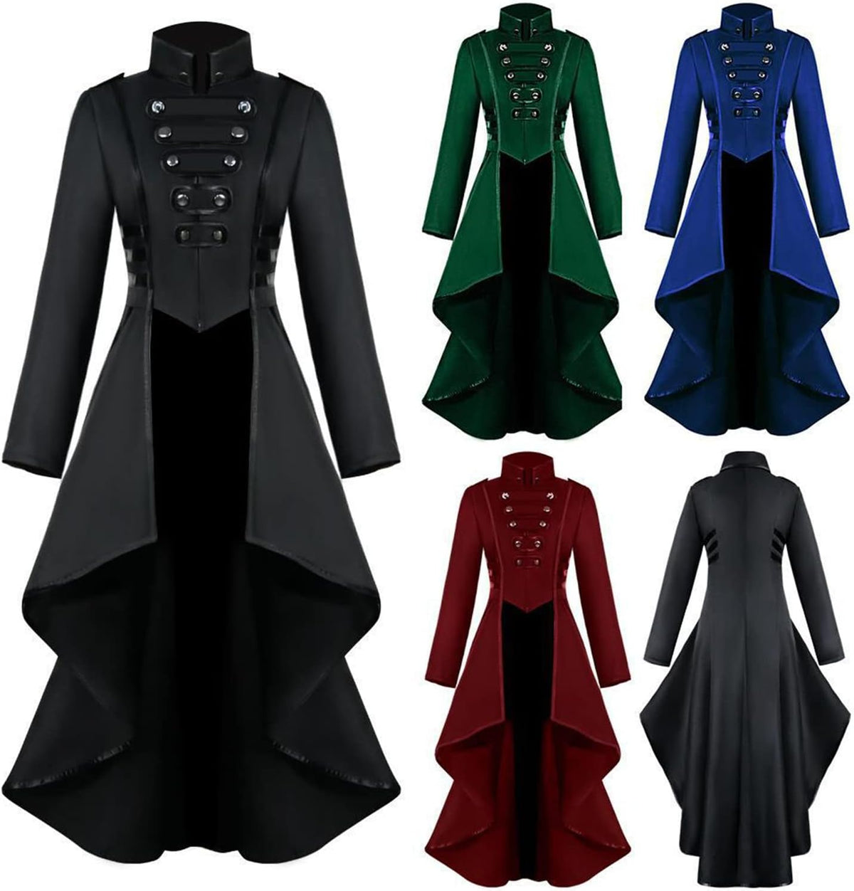Women Renaissance Pirate Vampire Jacket Coat Halloween Costumes | Vintage Steampunk Aristocrat Style.For Cosplay/Larp/Gothic.Asymmetrical High-Low Hem,Smooth Thick Woven Fabric,Zipper Closure