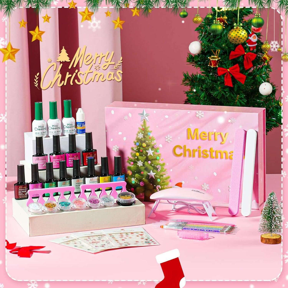 Nail Polish Advent Calendar 2026, Gel Nail Advent Calendar 24 Days Include Nail Polish Kit with UV Light 37 Pcs, Christmas Beauty Advent Calendar for Women, Teen Girls, Mother and Daughter