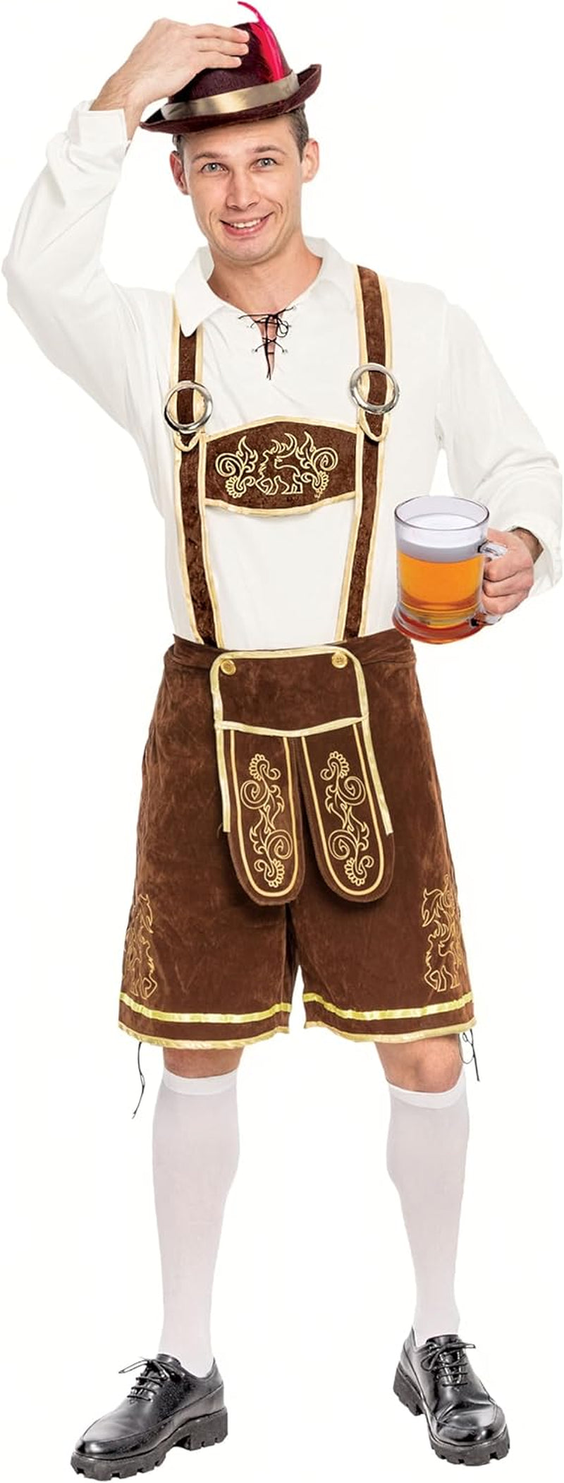 Men’S German Bavarian Oktoberfest Costume Set, Beer Costume Hat for Adults Halloween and Beer Festival