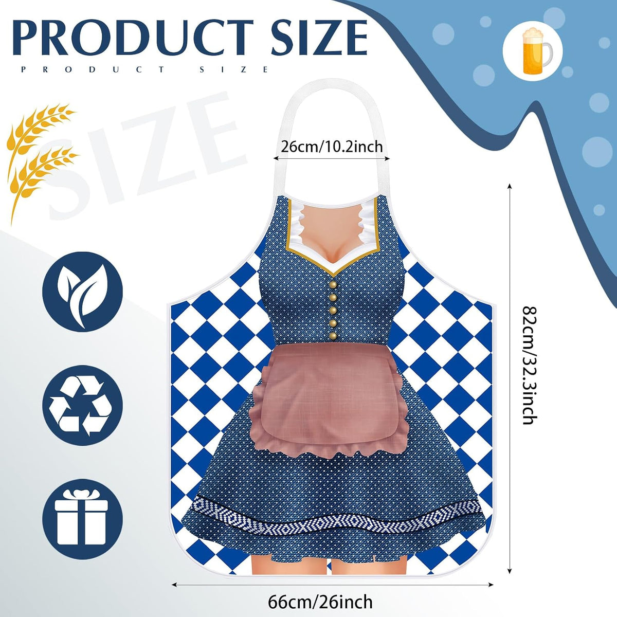 2 Pcs Oktoberfest Aprons Women Mens German Apron Oktoberfest Costume for Couples Cooking BBQ Party Favor Gifts(Retro Style)