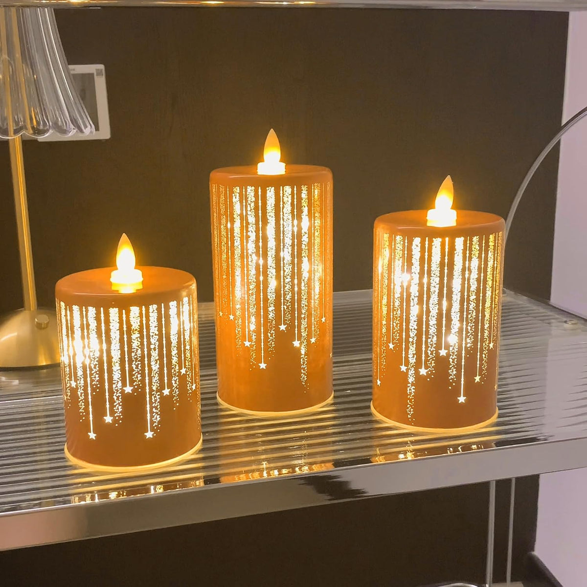 Led Candles Flickering Flameless Candles Battery Operated Fake Electric Luminara Gold Fall Decorations Fireplace Mantle Decor for Living Room Table Centerpieces for Dining Room Bathroom (Orange)