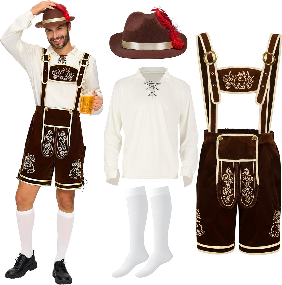 Men’S German Bavarian Oktoberfest Costume Set, Beer Costume Hat for Adults Halloween and Beer Festival