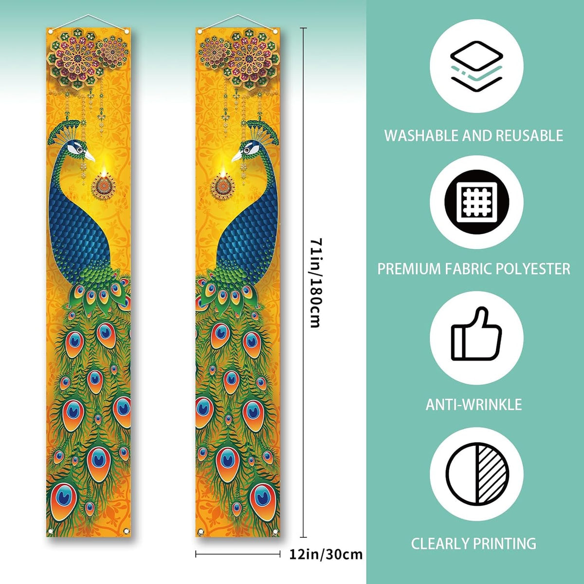 Diwali Banner,Indian Deepavali Puja Decorations for Home Decor | Packing List:2 Pcs Banner; Size:12×71 Inches; Material:100% Polyester; Perfect for Hanging on Your House,Front Porch,Door;