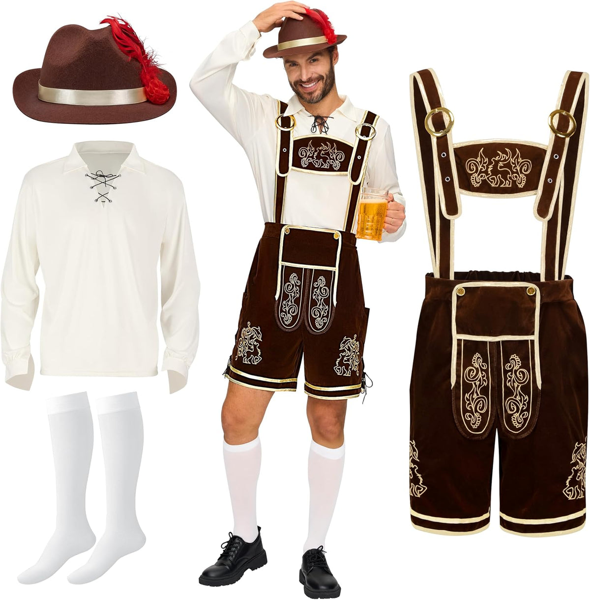Men’S German Bavarian Oktoberfest Costume Set, Beer Costume Hat for Adults Halloween and Beer Festival