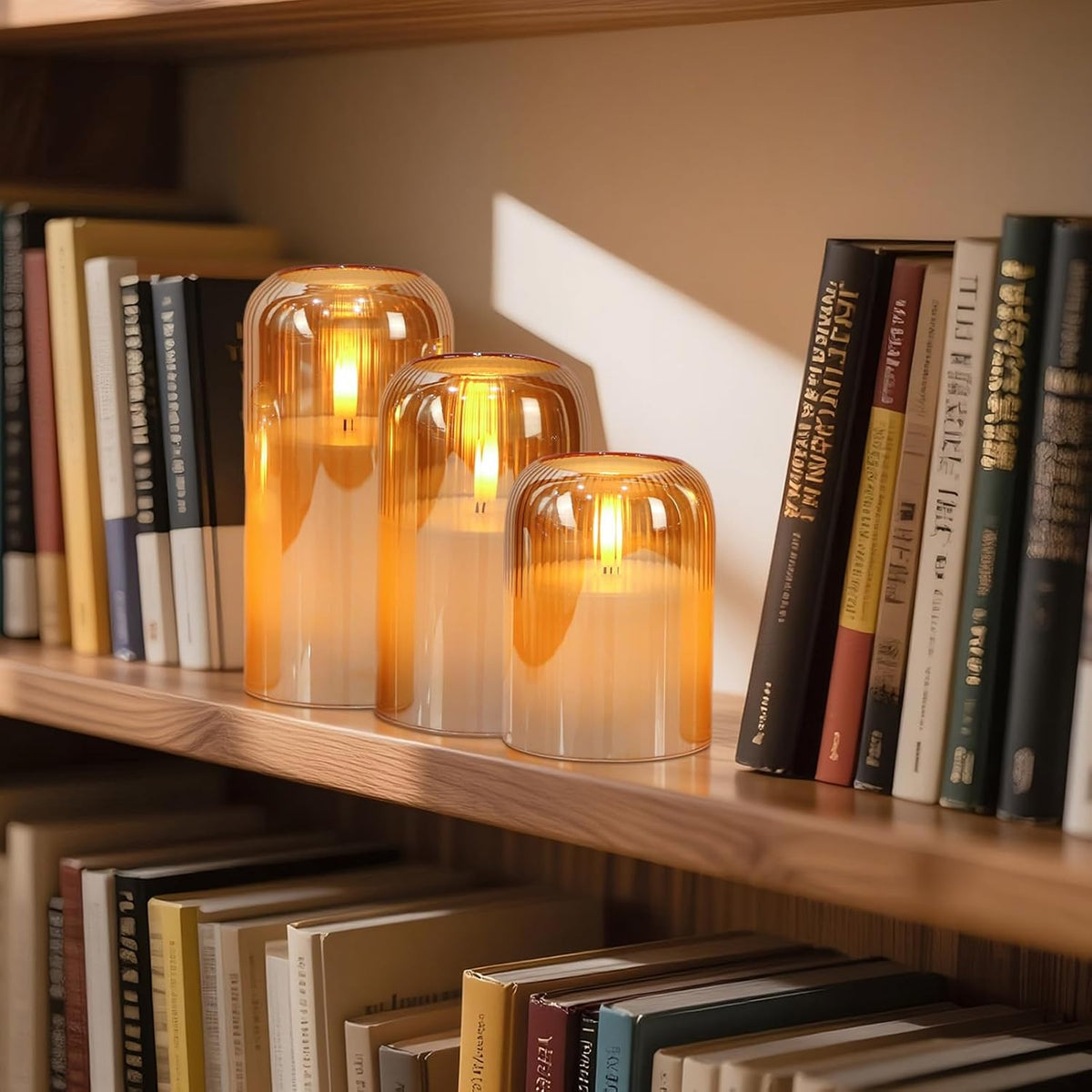 Striped Glass Flameless Candles Battery Operated with Remote Timer | Gray LED Flickering Pillar Candle, 3D Wick Long Lasting, Dinner Wedding Christmas Holiday Decor, 3"D X 4",5",6"H, 3 Pack