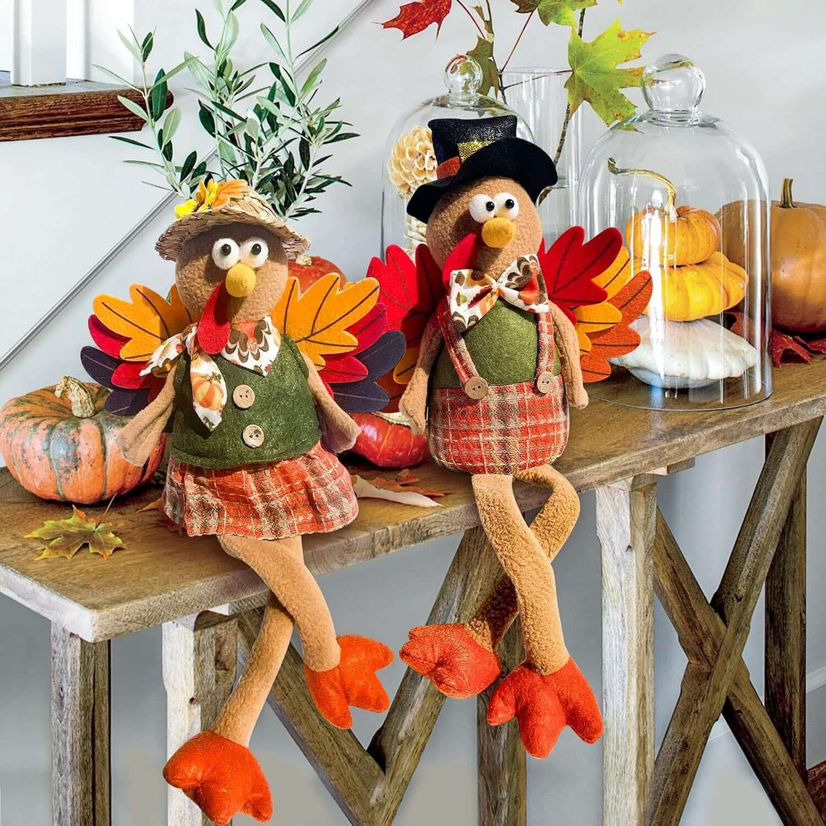 Stuffed Turkey Thanksgiving Table Decor Turkey Couple Doll Thanksgiving Decorations Outdoor Handmade Tabletop Fall Decor Kit for Home