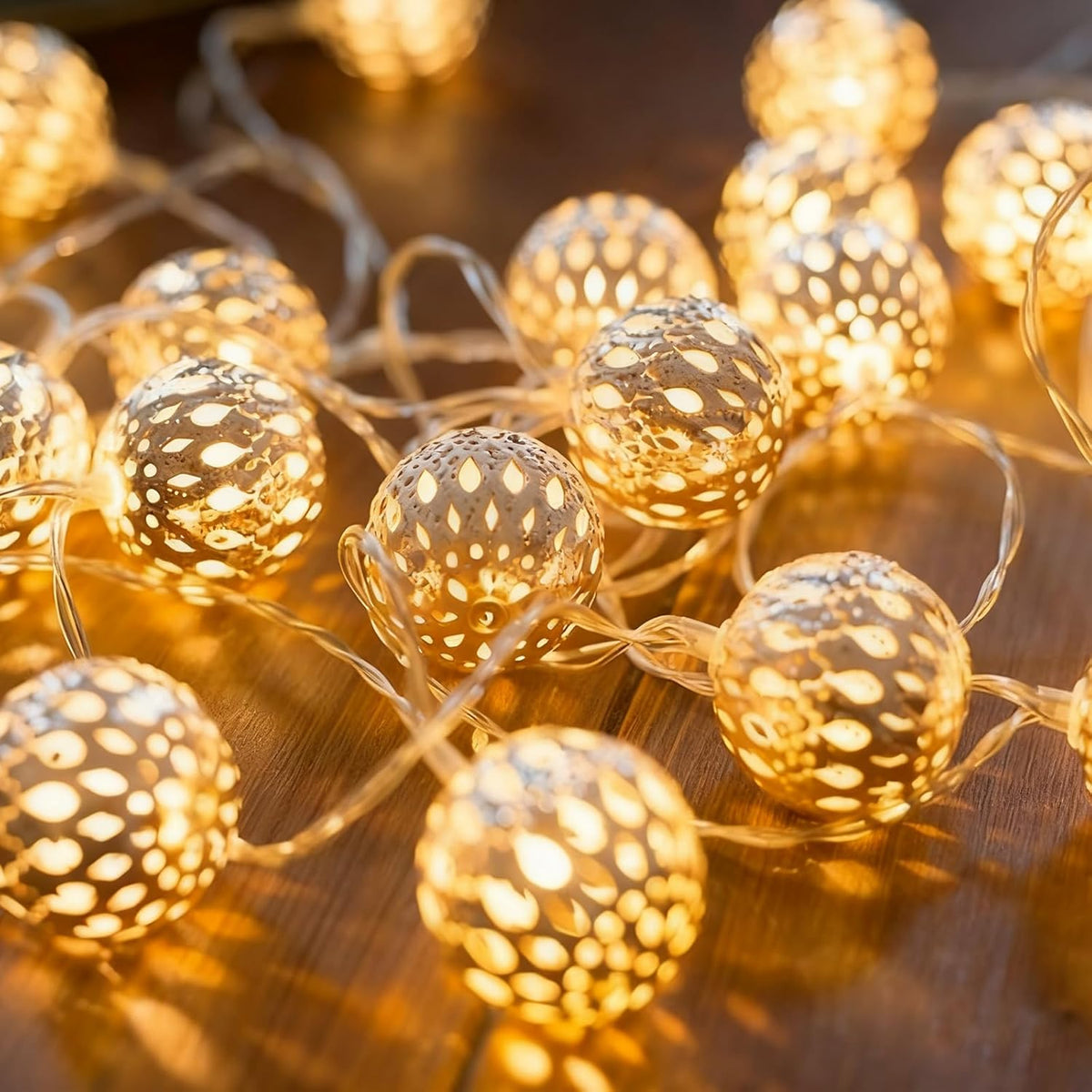 Usb & Battery Lighting 20 LED Fairy Gold Lantern Lights String Diwali Decor | Globe Moroccan Lamp, Decorative Romantic Warm White 9.8Ft Boho Night Light String for Bedroom, Christmas, Birthday Party