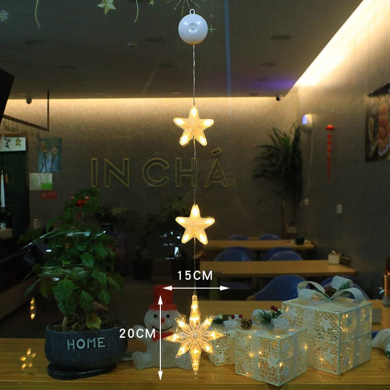 Christmas LED Star Hanging Lights – 3-Piece Xmas Tree Window Sucker Lamp Ornaments