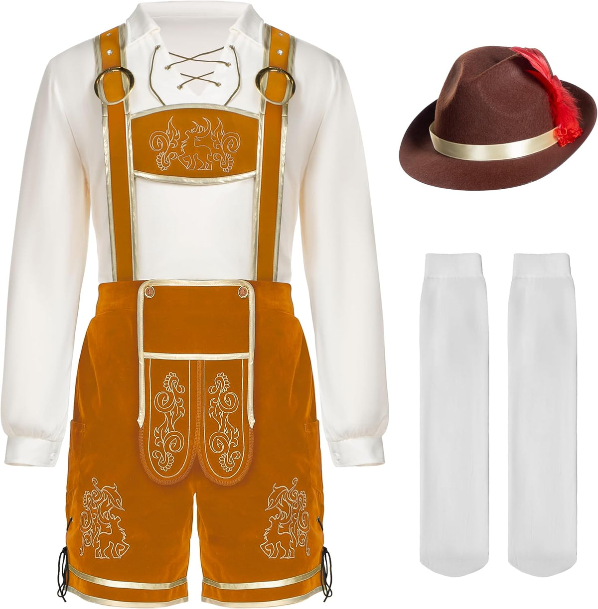 Men’S German Bavarian Oktoberfest Costume Set, Beer Costume Hat for Adults Halloween and Beer Festival