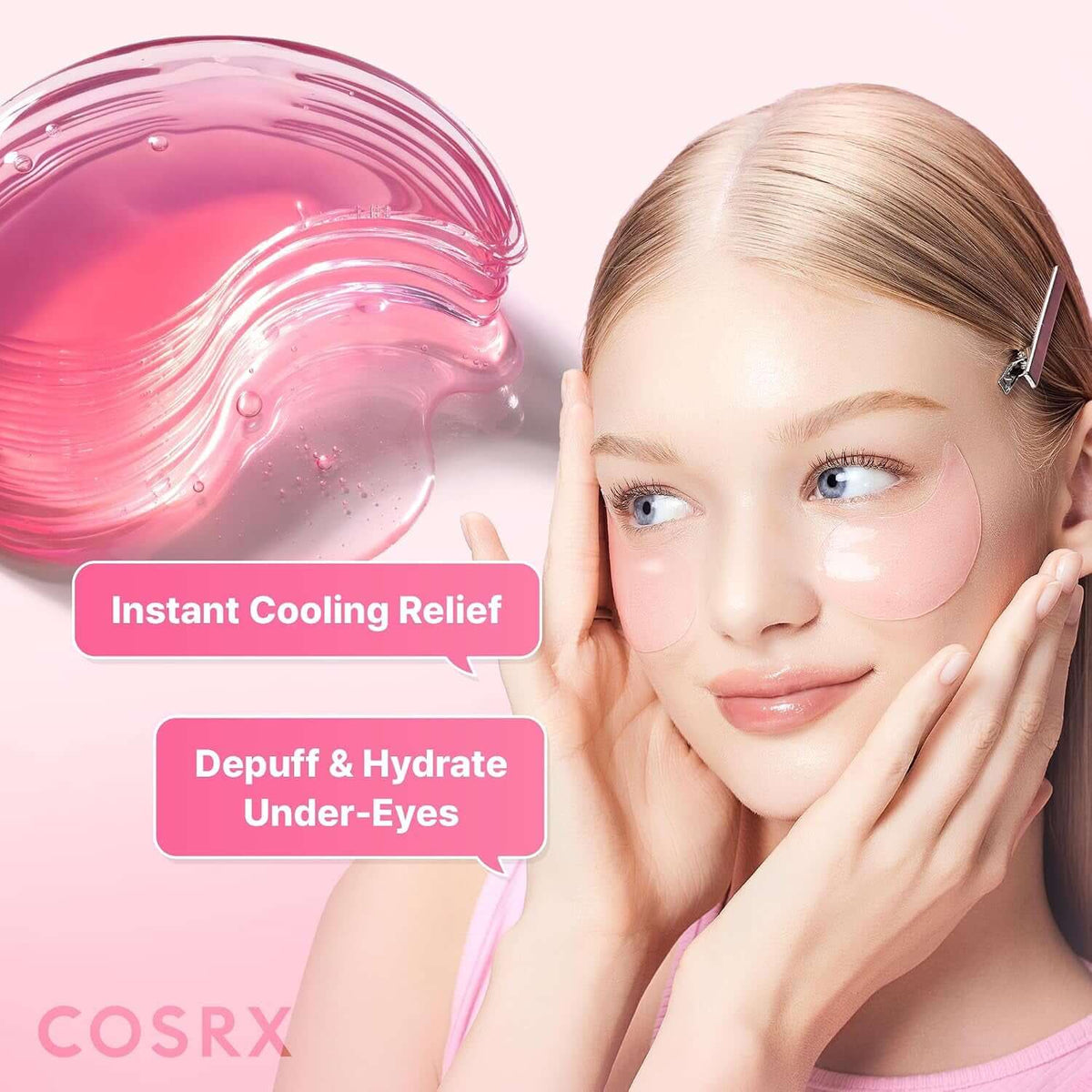 Pink Peptides Collagen Hydrogel Eye Patch for Puffy Eyes (60) | Cooling & Firming under Eye Patches with 4-Peptide & Caffeine, Depuffing Gel Eye Mask, Korean Skin Care