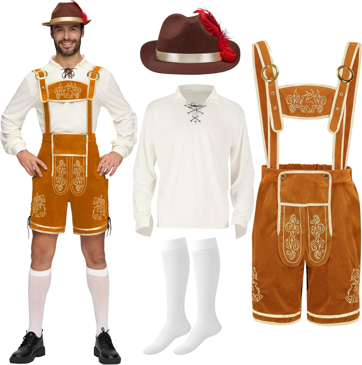 Men’S German Bavarian Oktoberfest Costume Set, Beer Costume Hat for Adults Halloween and Beer Festival