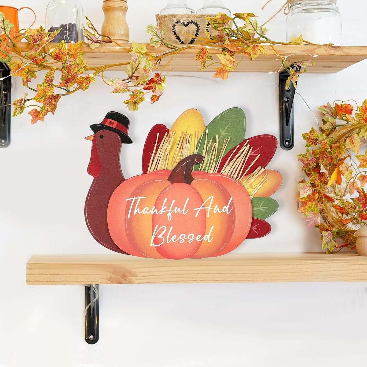 Thanksgiving Decoration Wooden Tabletop Decor Thanksgiving Standing Turkey for Home Kitchen Office Fall Harvest Festival Decoration (Turkey)