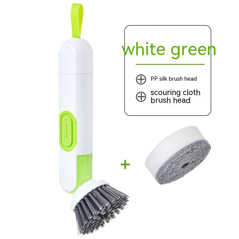 Long-Handle Dish Cleaning Brush with Liquid Dispenser – Multi-Functional Washing Up Brush with 2 Replacement Heads