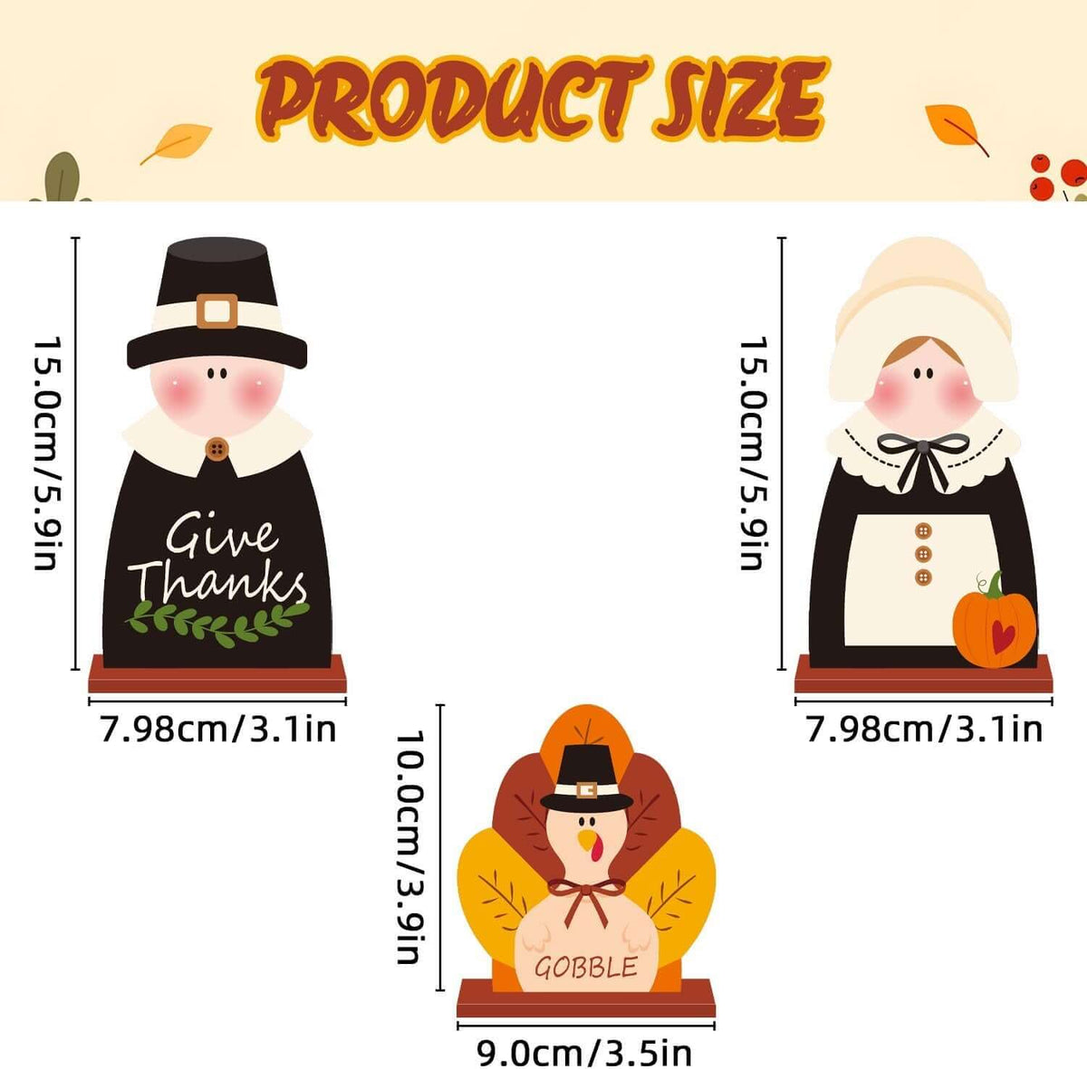 3Pcs Thanksgiving Decorations Wooden Table Centerpiece Thanksgiving Table Decorations Turkey Pilgrim Couple Table Topper for Autumn Harvest Party Home Office Tiered Tray Decor