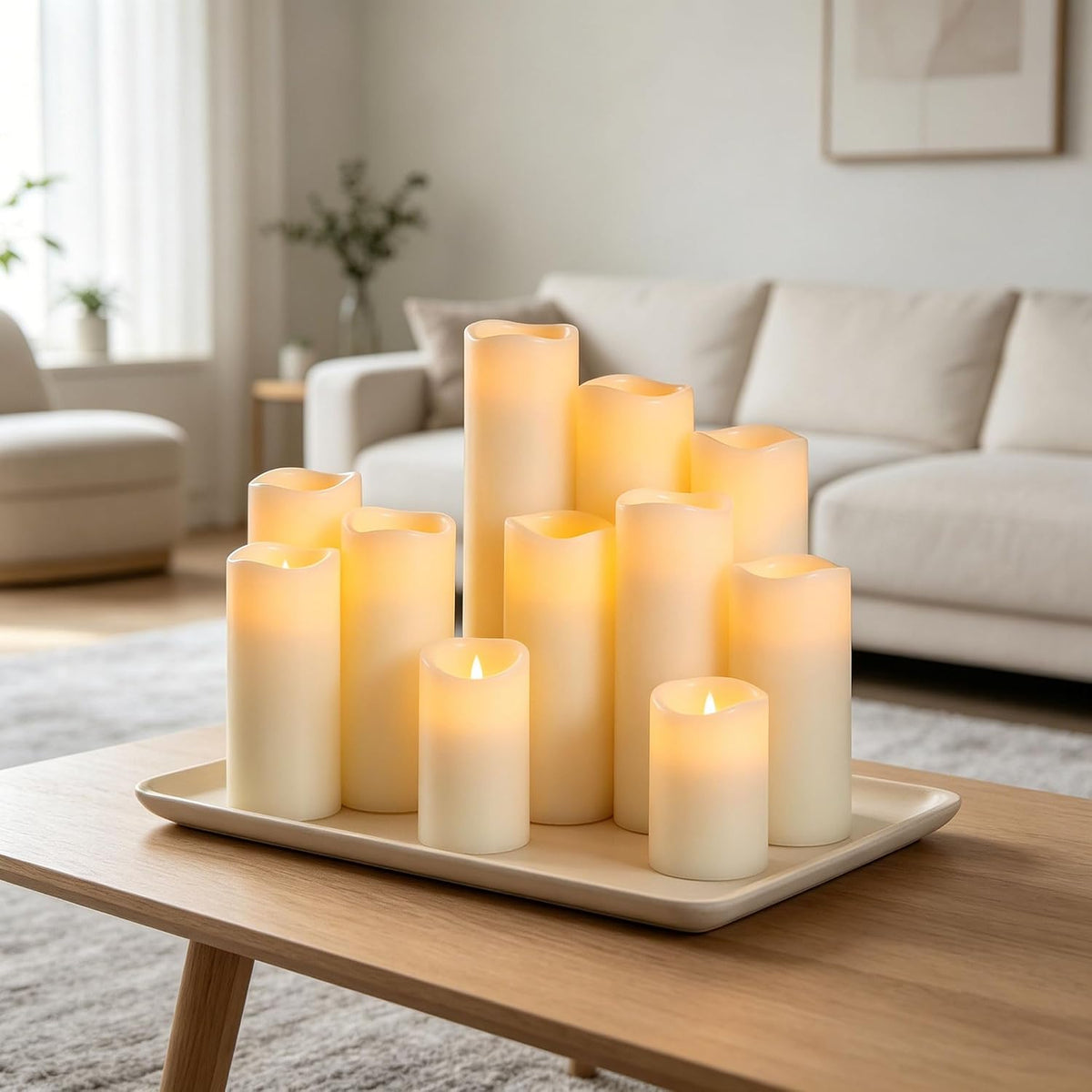 Flameless Candles LED Pillar Candles ，Battery Operated Candles Wich Remote and Timer, Real Wax,Set of 9