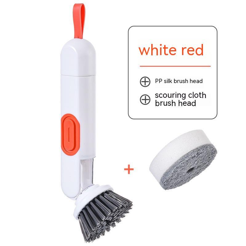 Long-Handle Dish Cleaning Brush with Liquid Dispenser – Multi-Functional Washing Up Brush with 2 Replacement Heads