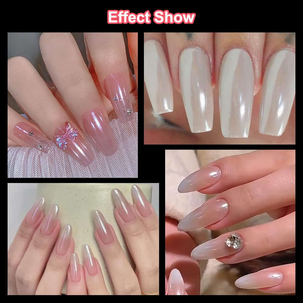 2 Boxes White Pearl Chrome Nail Powder - Transparent Clear Ice Shimmer Chrome Pigment Powder for Nails, Inspired Nails Mirror Effect Glitters Nail Art Powder for DIY Salon