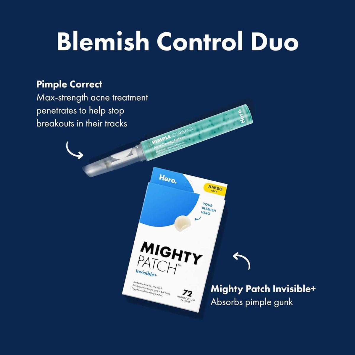 Hero Cosmetics  Invisible+ Daytime Acne Pimple Patch, 72 Ct | Barely-There Hydrocolloid Patch for Covering Zits and Blemishes, Tapered Edges Designed to Blend into Skin