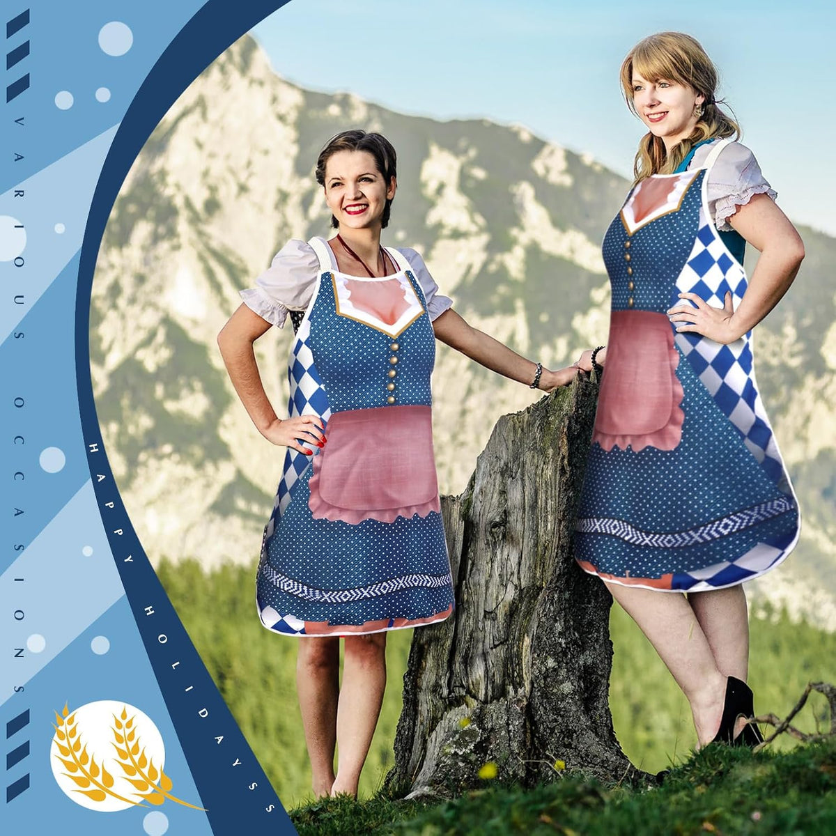 2 Pcs Oktoberfest Aprons Women Mens German Apron Oktoberfest Costume for Couples Cooking BBQ Party Favor Gifts(Retro Style)