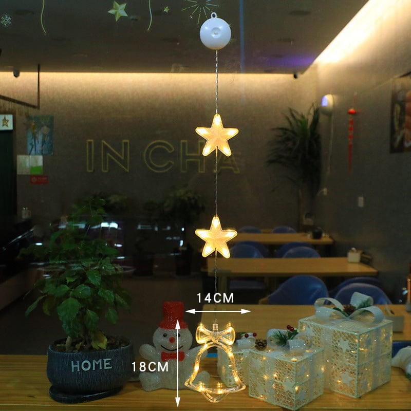 Christmas LED Star Hanging Lights – 3-Piece Xmas Tree Window Sucker Lamp Ornaments