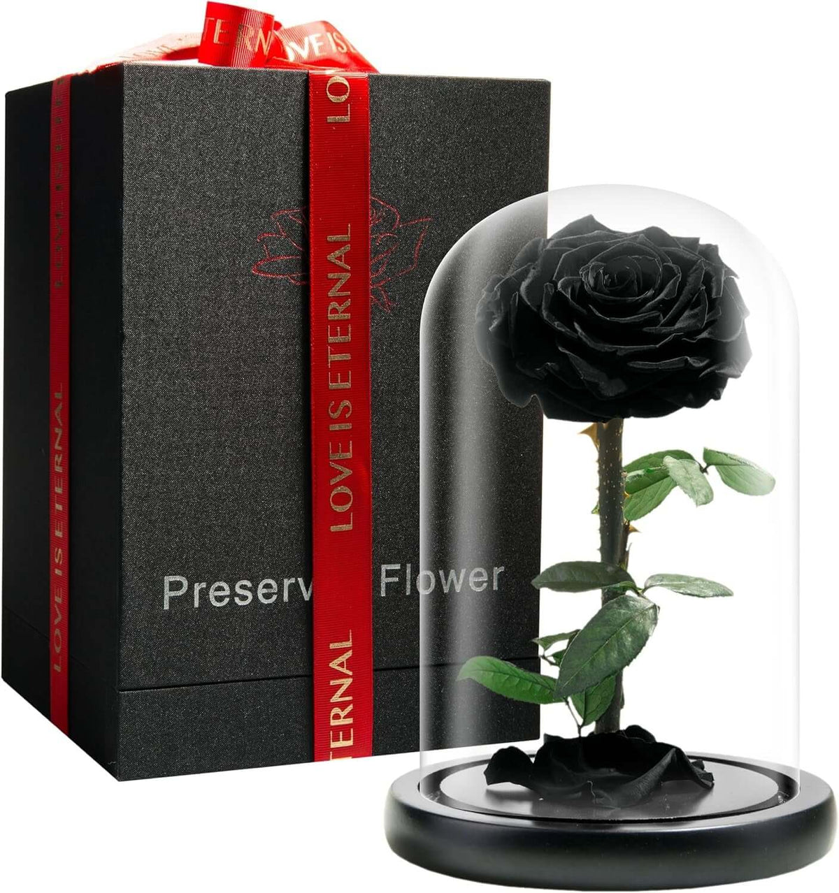 Forever Preserved Rose - Eternal Rose in Glass Dome - Beauty and the Beast Rose for Mom - Fresh Flowers (Black, 9 Inch)