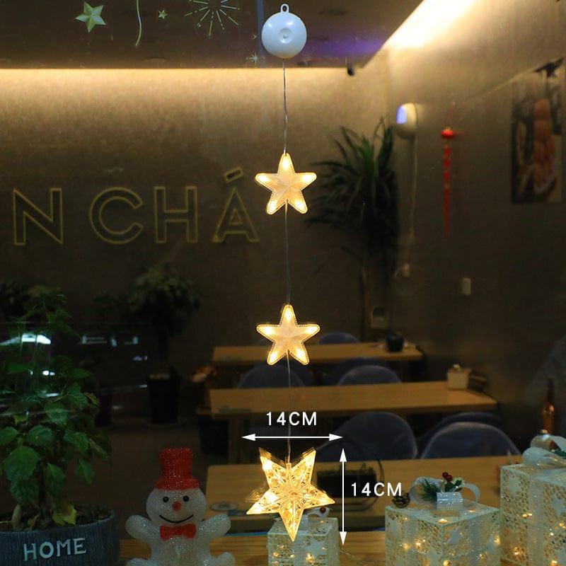 Christmas LED Star Hanging Lights – 3-Piece Xmas Tree Window Sucker Lamp Ornaments