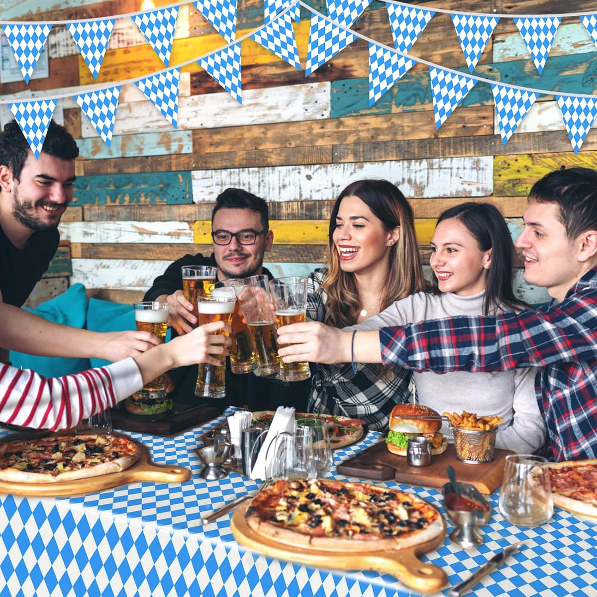 Oktoberfest Decorations Kit for German Beer Festival Theme Party | Includes 4 Table Covers, 1 Pennant Banner and 2 Door Banners for Oktoberfest Party Decorations