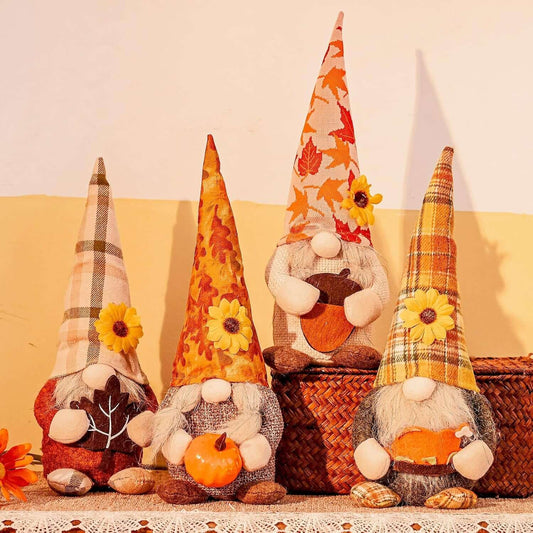 Thanksgiving Fall Gnomes Autumn 4Pcs Plush Gnomes Elf Decorations, Handmade Thanksgiving Day Gift Tomte Swedish Gnome Doll for Table Ornaments