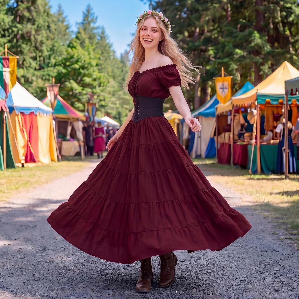 Renaissance Costume Women Dress: Medieval Costumes for Women Renaissance Dresses - Peasant Cottagecore Theme Party