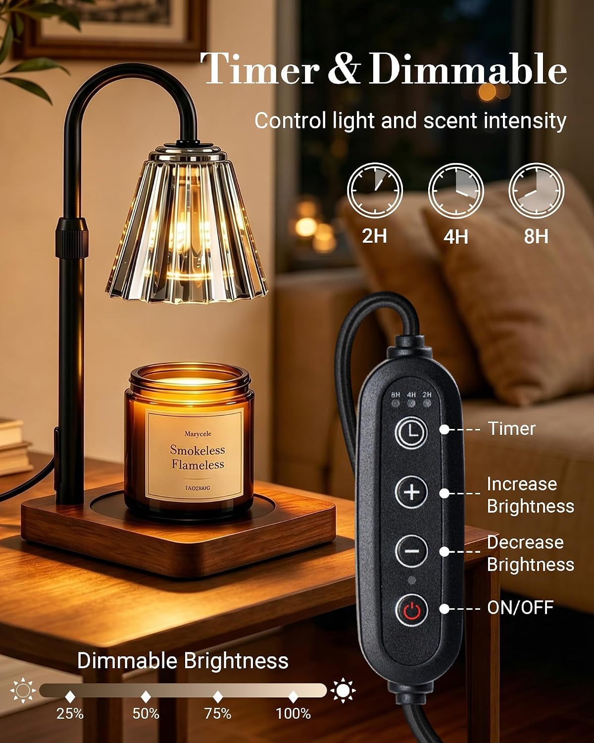 Vintage Candle Warmer Lamp with Timer Dimmer, Adjustable Height | Vintage Farmhouse Style with 2 Bulbs, Adjustable Height, Timer and Dimmer for Flameless Fragrance in Bedroom or Home Gifts