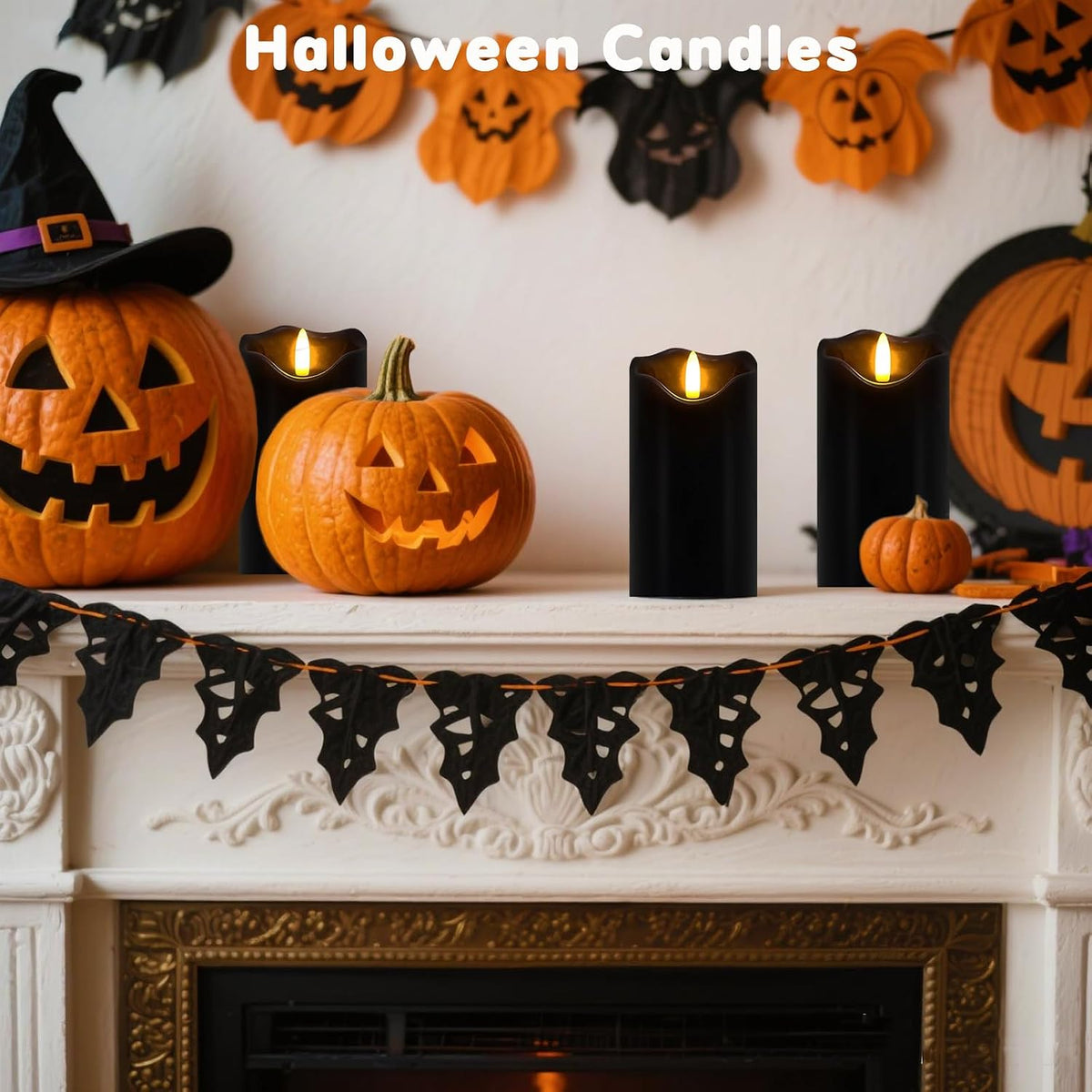 Black Flameless Candles Set of 2, Halloween Candles with Remote & Timer | 6"X3" Flickering Real Wax Pillar Candles Battery Operated, Electric LED Candles Light for Halloween Gothic Home Decor