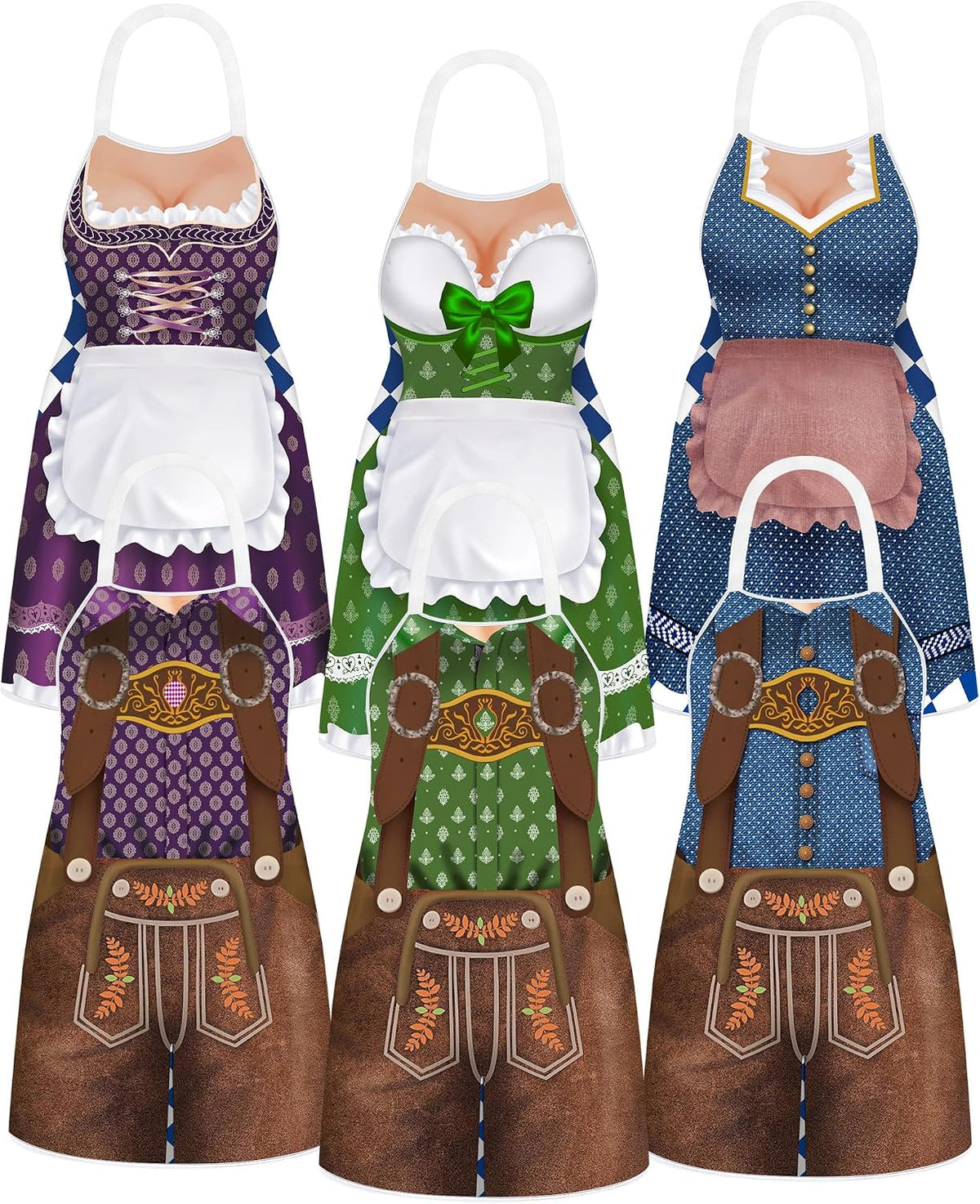 6 Pcs Oktoberfest Apron Couples German Apron Oktoberfest Party Costume for Cooking BBQ Baking Chef Kitchen Gifts(Adult,Bright)