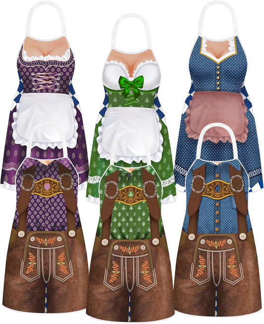 6 Pcs Oktoberfest Apron Couples German Apron Oktoberfest Party Costume for Cooking BBQ Baking Chef Kitchen Gifts(Adult,Bright)
