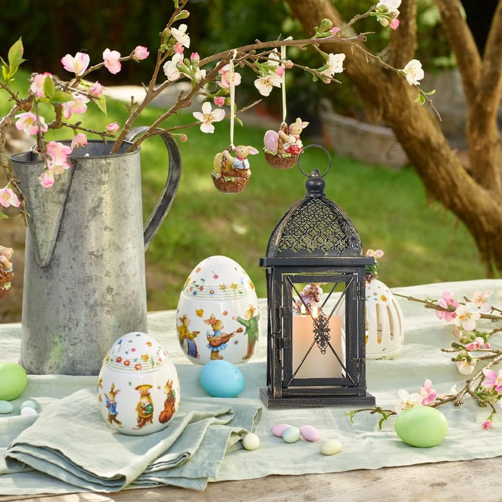 14.4" Outdoor Lantern, Large Vintage Lanters Decorative Indoor with Clear Glass, Metal Candle Lantern Decor for Home, Table, Patio, Front Porch, Rustic Farmhouse Wedding Shelf