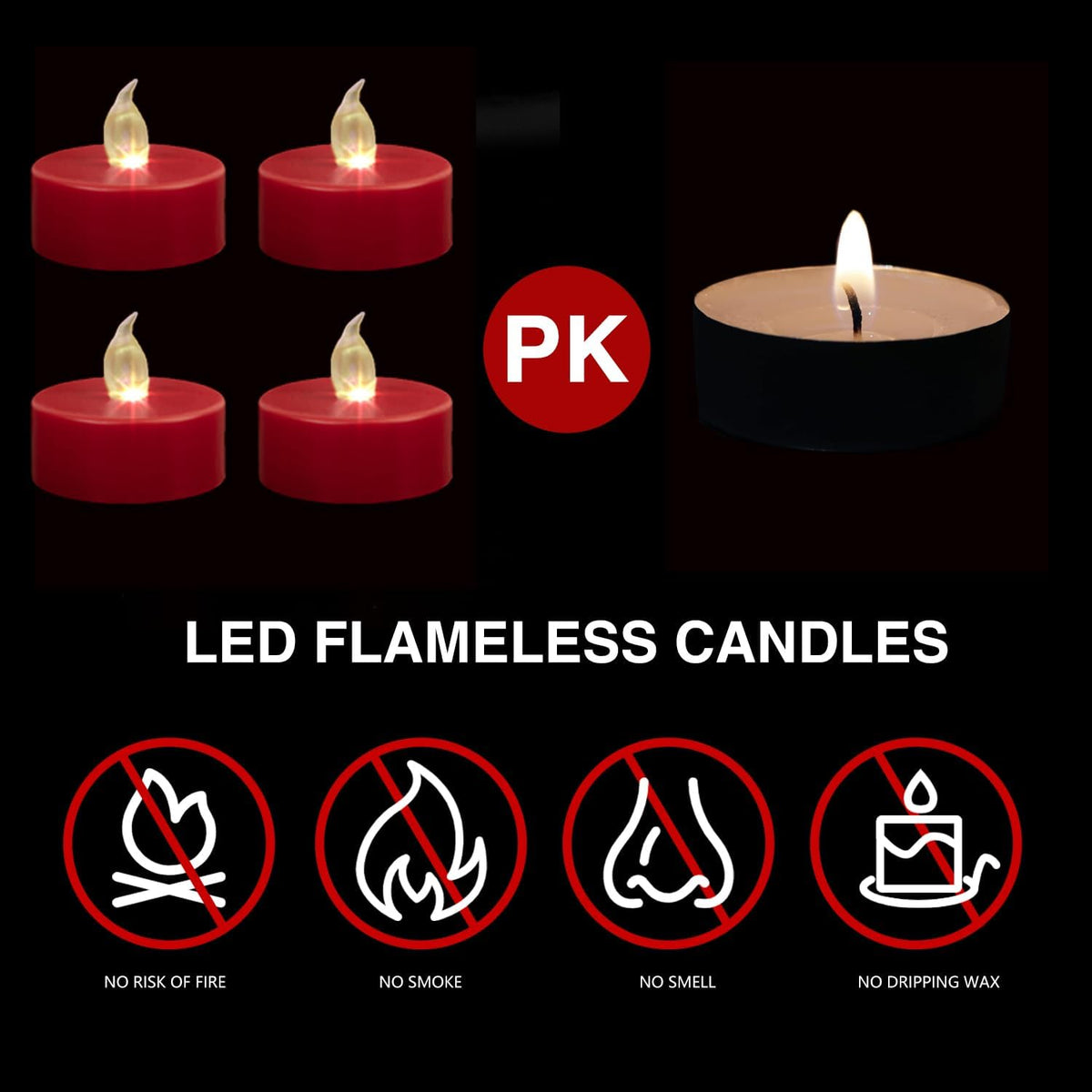 Flameless LED Tea Lights with Remote Control, Red, 24Pack | Timer, Flickering, 400+Hours Battery Operated Candles, Home Decoration, Festival Celebration, Dinner Parties