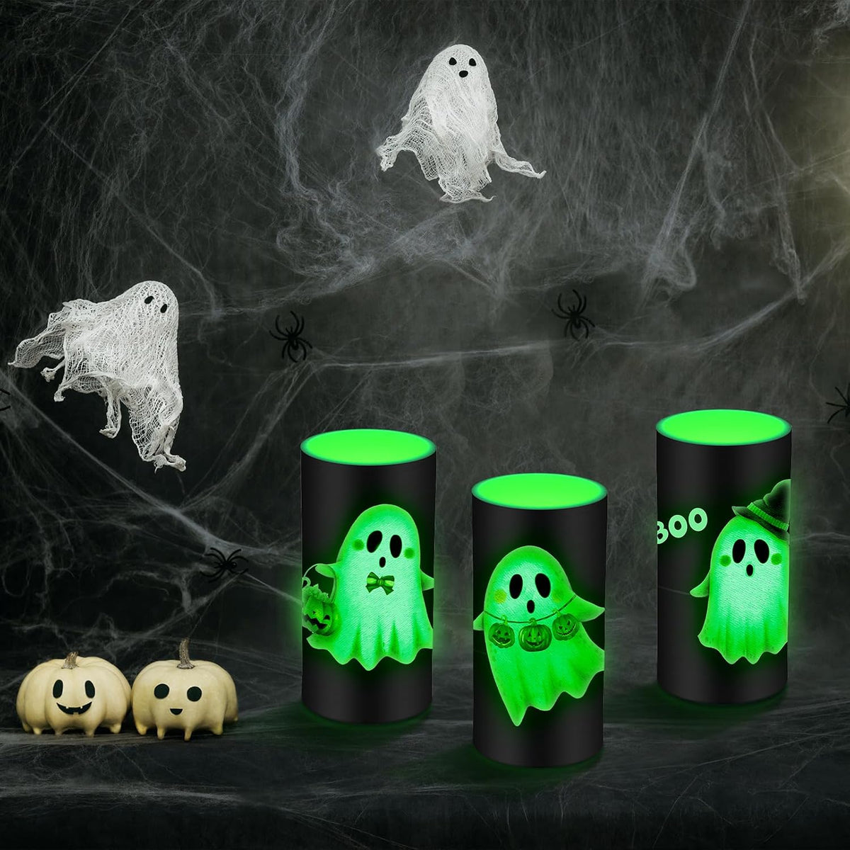 Halloween Ghost Flameless Candles Halloween Boo Ghost Decorations Candles Battery Operated Candles for Home Decor Boo Basket Gift