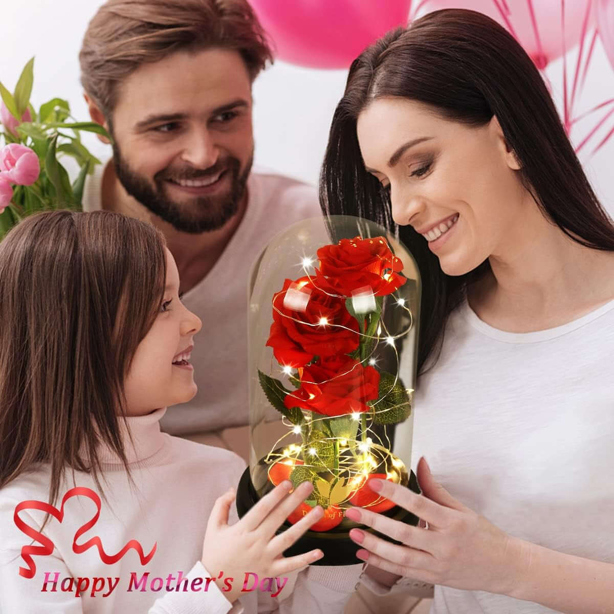 Gifts for Mom Mothers Day Birthday Gifts for Women,Beauty and the Beast Rose in Glass Dome,Anniversary Rose Gifts for Wife,Romantic Red Silk Rose Flower Gifts for Women