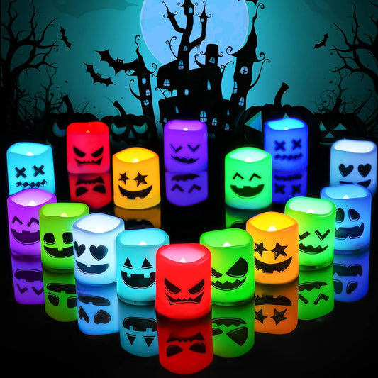 24Pack Color Changing Halloween Flameless Candles, 200+ Hours LED Votive Candles, Battery Operated Tea Lights for Pumpkin, Party, Christmas Decor (Batteries Included)