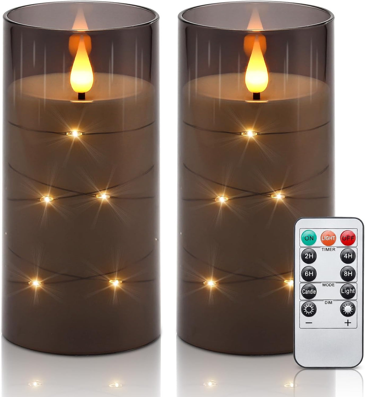 Flickering Flameless Candles Battery Operated Candles LED Candles with Remote Timer for Home/Wedding/Birthday/Holiday Decor ，Grey 3D Flame Set of 2 (D3 Xh6 6")