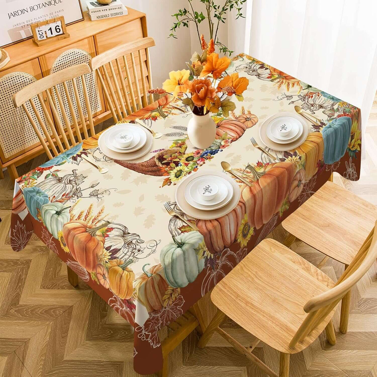 Thanksgiving Tablecloth 60X84 Inches - Thanksgiving Decorations | Water-Resistant Give Thanks Fall Table Cloth Rectangle Table Fall Decor for Party, Holiday Decoration
