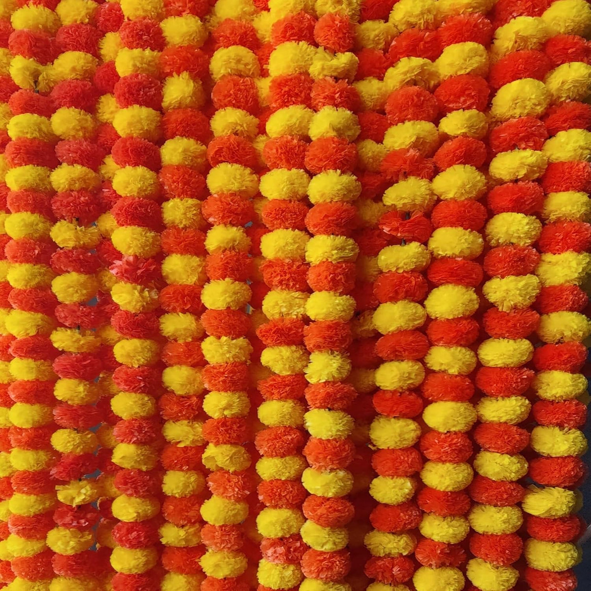 5 PC - 5 Feet Marigold Garland |Indian/American Wedding Party Mantle Decoration, Faux Garlands Wedding Garland, Diwali Decoration, Spring Bush Floral! (Yellow & Dark Orange)