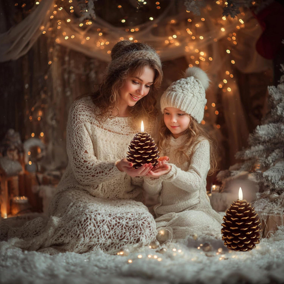 Pine Cone Candles, 2 Pack Flameless LED Wax Timer (Golden Brown) | Flameless LED Pine Cone Candles with Remote & Timer – Real Wax, Flickering Flame, Christmas & Fall Decor